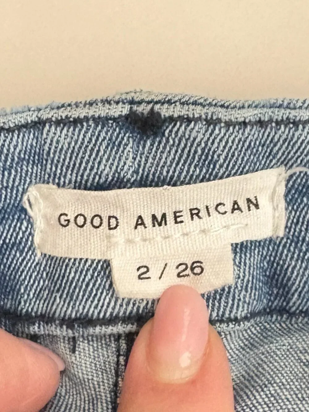 Good American High Rise Straight Jeans Light Wash Raw Hem Size 26